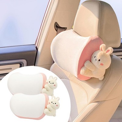 Car Headrest Pillow 2PCS Bear or Bunny Car Seat Neck Pillow Car Decor Memory Foa
