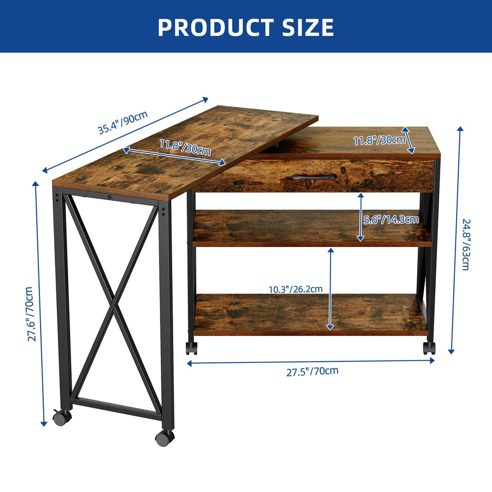 360° Rotating Sofa Side Table Mobile Swivel Rolling Desk Living Room Home Office - Image 2 of 4