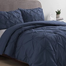 Swift Home 3 Piece Pintuck Comforter Set, Bedding, Navy, Brand New, Full, Queen