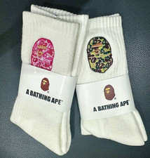 2 Pack BAPE A Bathing Ape Camo Crew Socks Big Ape Head Logo Embroidery NWT