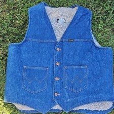 Vintage Wrangler Men's XL Denim Sherpa Lined Button Front Western Vest USA Made