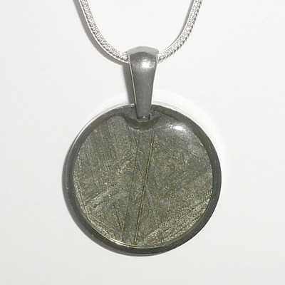 Muonionalusta Meteorite Pendant with 20 Inch Silver Chain Necklace and COA