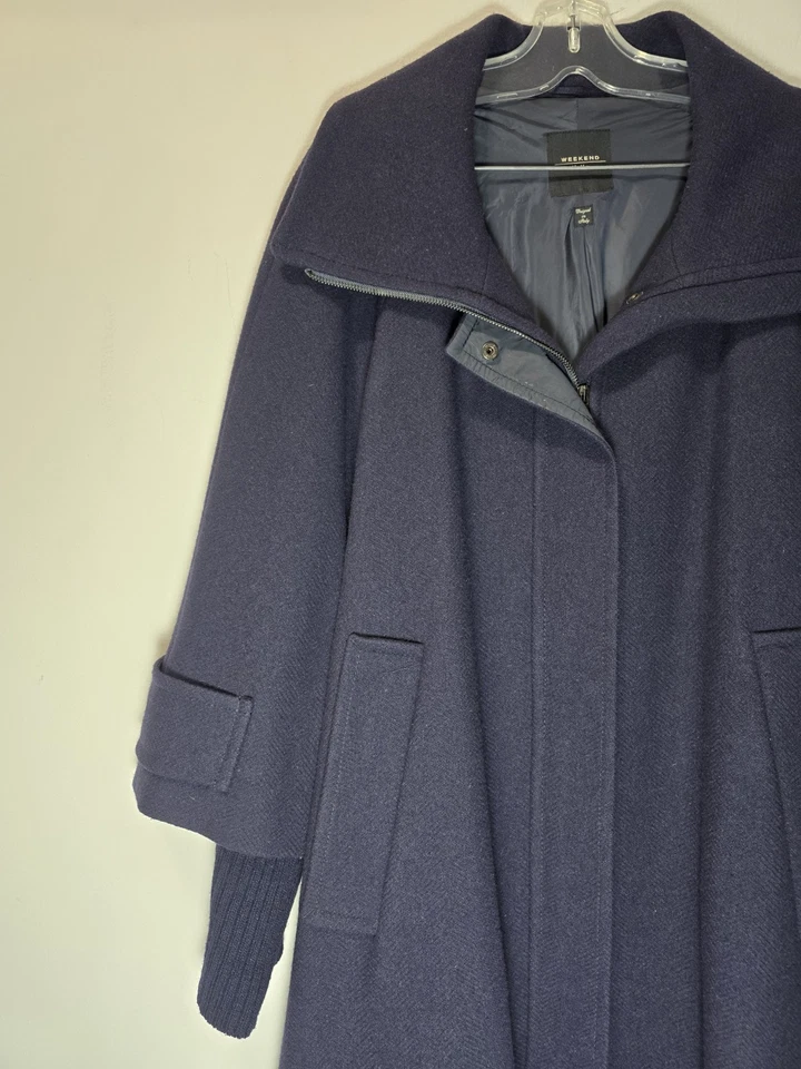 Max Mara Weekend Tacco Coat - Wool Overcoat Womens SZ 8 (M) Blue - Image 4 of 4