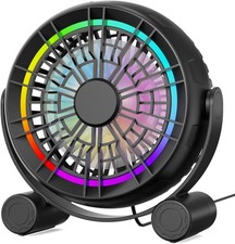 USB RGB Desk Fan - 3 Speeds Quiet Portable Table Fan, 8 Color LED Lights, 360 