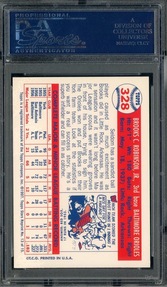 Brooks Robinson HOF Signed 1997 Topps Stars Reprint #13 PSA 9 PSA/DNA AUTO - Image 2 of 2