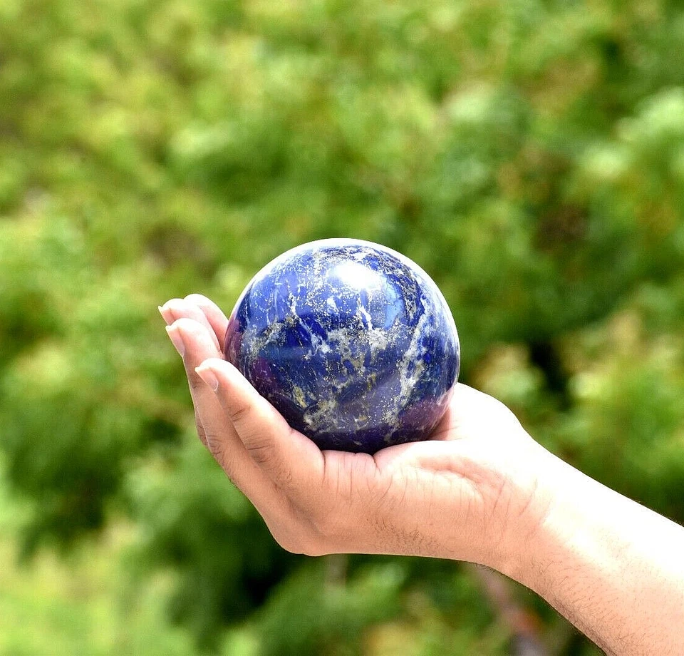 90 MM Blue Lapis Lazuli Crystal Sphere - Spiritual Ball Healing - Healing Stone - Photo 2/4