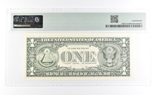 PMG GEM 1999 $1 GA US FRN BEP Millennium Note Fr#1925-F LOW Serial 2 digit *1039 - Picture 2 of 3