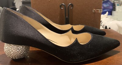 PAUL ANDREW ANKARA DRESS SHOES BLACK PUMPS SWAROVSKI CRYSTAL ORB HEELS SIZE 6.5