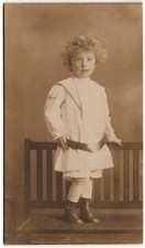 CIRCA 1900s TRIMMED CABINET CARD CUTE LITTLE GIRL IN DRESS CURELY HAIR NAMED