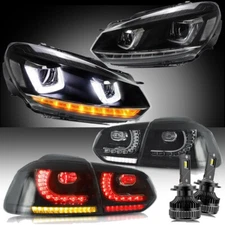 VLAND For 2010-2014 Volkswagen GOLF MK6 LED Headlights+Smoked Tail Lights 3 Sets