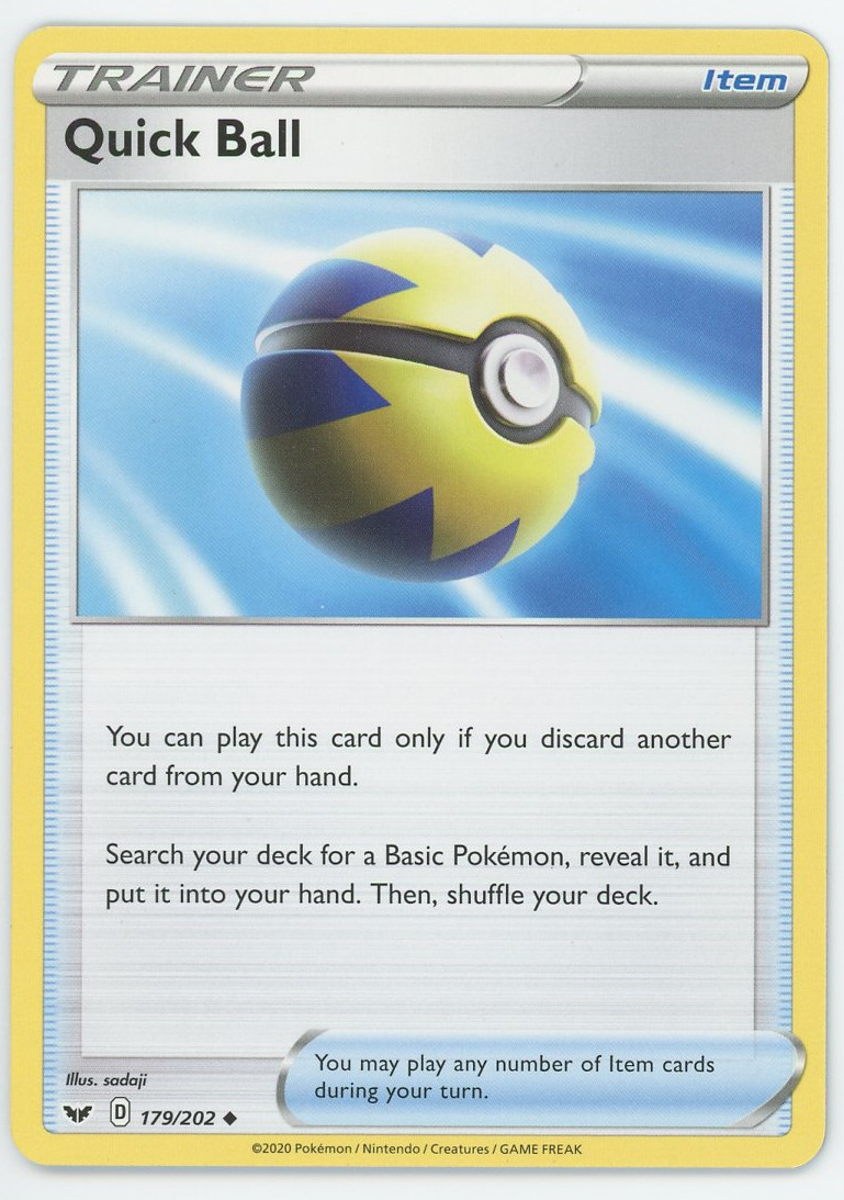 Quick Ball 179/202 Near Mint Uncommon Sword & Shield Pokemon Card TCG 2020