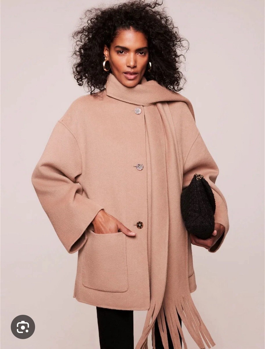 Camel Wool Blend Scarf Coat Mint Velvet Beige Size L VGC