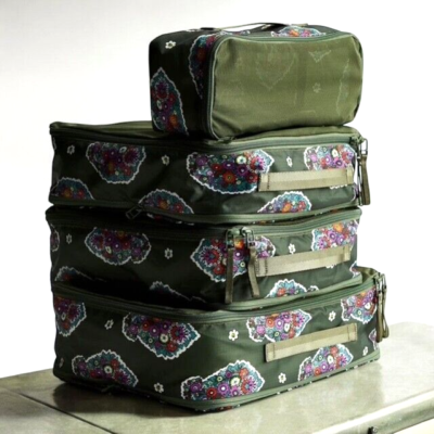 #ad Vera Bradley SET of 4 Packing Cubes KEW GARDENS GREEN Ripstop NEW $64.95