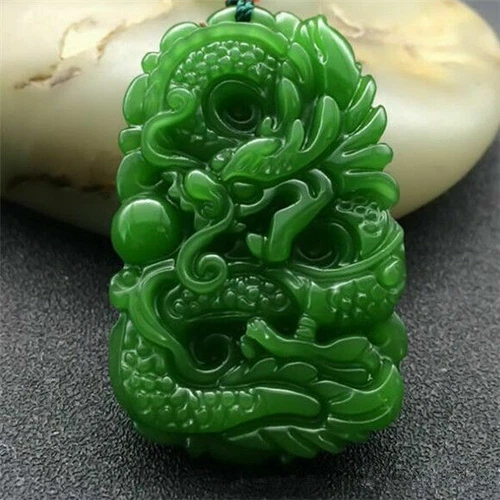 Halskette Jade Jaspis Drache Schmuck Anhänger Neu Grün Natur Amulett - Bild 1 von 2