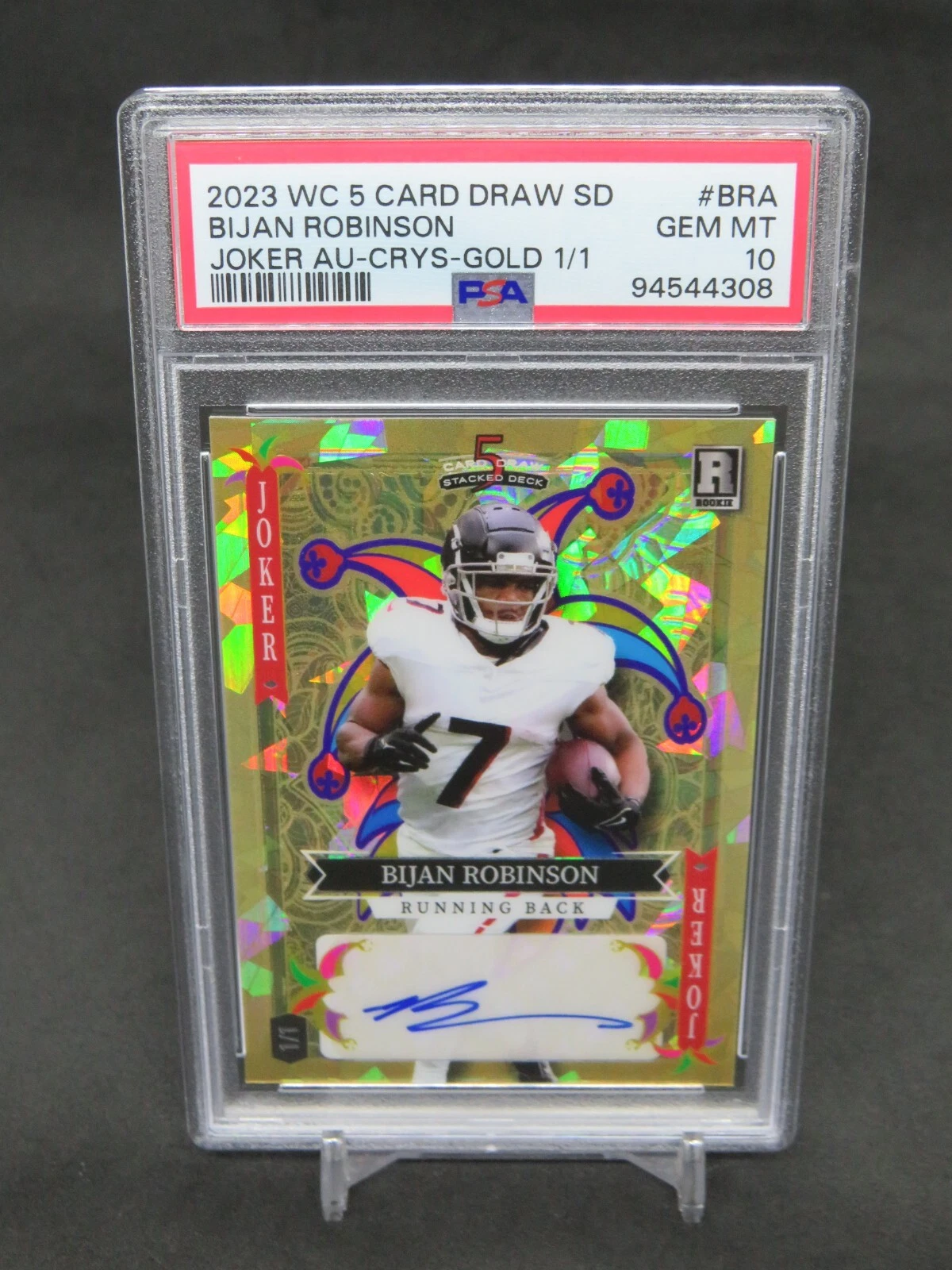 Bijan Robinson Wild Card 5 Card Draw Stacked Deck Joker Autographs #BRA Rainbow Foil-Black 1/1
