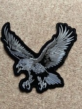 Motorcycle Biker Jacket Vest Patch * Embroidered Silver Eagle *  Rear Rider Gift