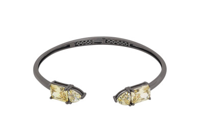 Trillion & Emerald Cut Yellow Canary Black Rhodium Plated Silver Cuff Bracelet