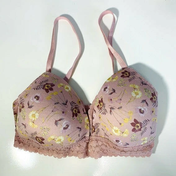 Jessica Simpson Size 34B 34 B Floral Lace Bra Wireless Pink Lightly Padded