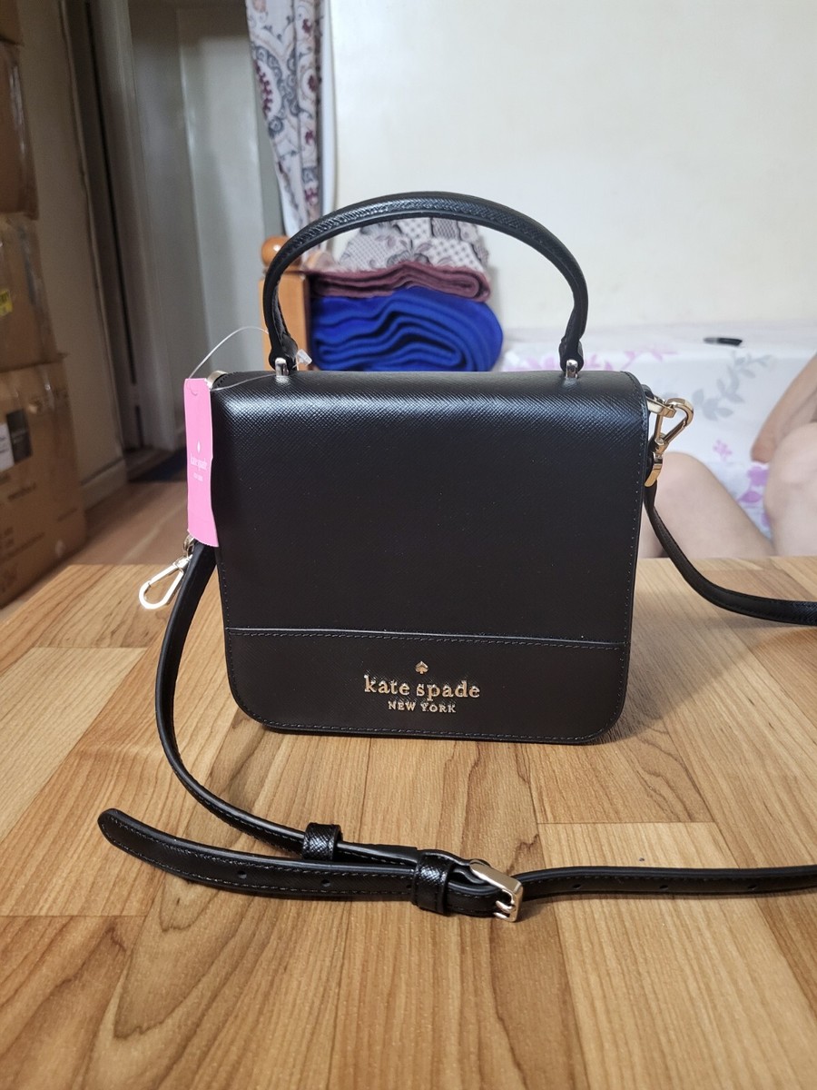 Kate Spade Staci Square Crossbody Black Leather K7342 Small Purse Casual