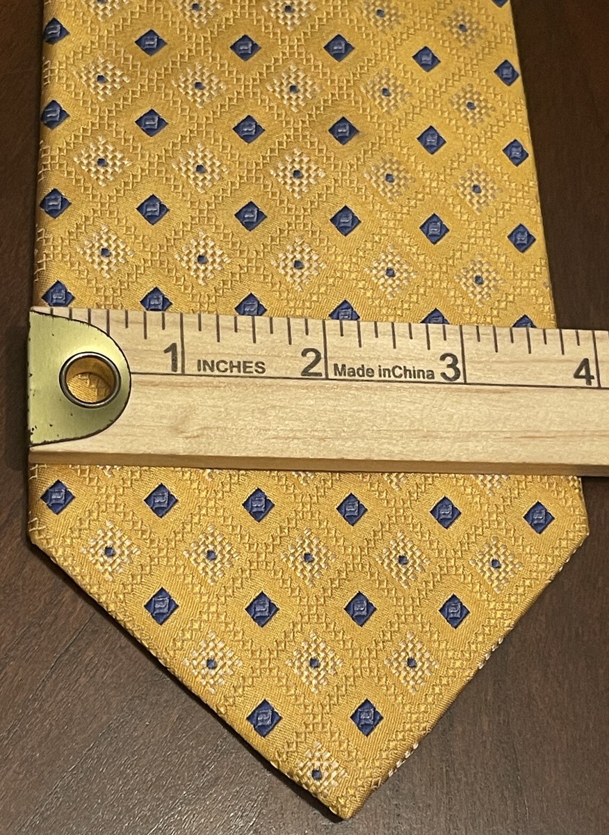 Geoffrey Beene Gold Blue 100% Silk Men's Neck Tie Made In