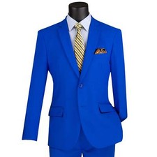 LUCCI Men's Royal Blue 2-Button Slim-Fit Poplin Polyester Suit, 34S-52L - NEW