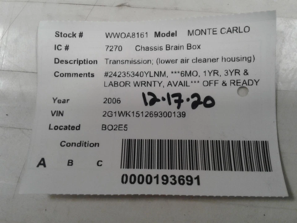 Módulo de control de transmisión usado se adapta a: Chevrolet Monte Carlo 2006 transmisión L Foto 3 de 4