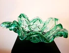 Italian Murano Vetro Eseguito Vintage Glass Bowl Sea Green Teal Art