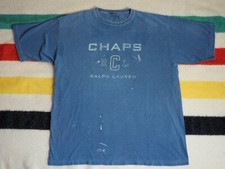 VTG 90s Y2k Chaps Ralph Lauren Distressed Faded Logo Blue Tee T-Shirt 2XL XXL