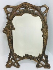Antique Art Nouveau 15 inch Standing Mirror Cast Iron Leaves Berries No. 246