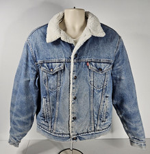 Vintage Levi's Sherpa Trucker Denim Jacket 80s Blue Size 48 Large Made in USA.