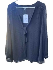 DR2 Womens Peasant Blouse Black Sheer Long Sleeve Smocked Boho 2X New