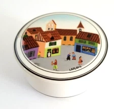 VILLEROY & BOCH Porcelian Trinket Dish with Lid 4" Round Design Naif Laplau