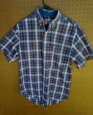 EUC Chaps Ralph Lauren Dress Button up SS Shirt Blue Plaid Size Small Mens