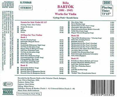 Bartk Sonata for Solo Violin, Sz 117 44 Duos for Two Violins