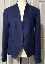 Loft 100 Linen Blue Lined Long Sleeve 1 Button Blazer Size 6