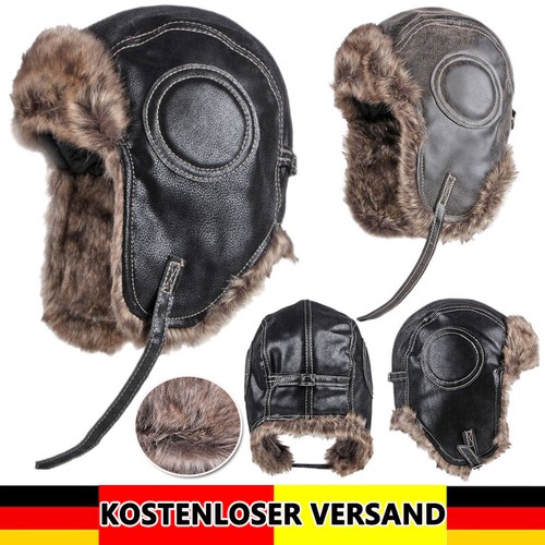 Kunstleder-Wintermütze Mit Ohrenschützern – Fliegermütze Für Herren & Damen, Größe Large