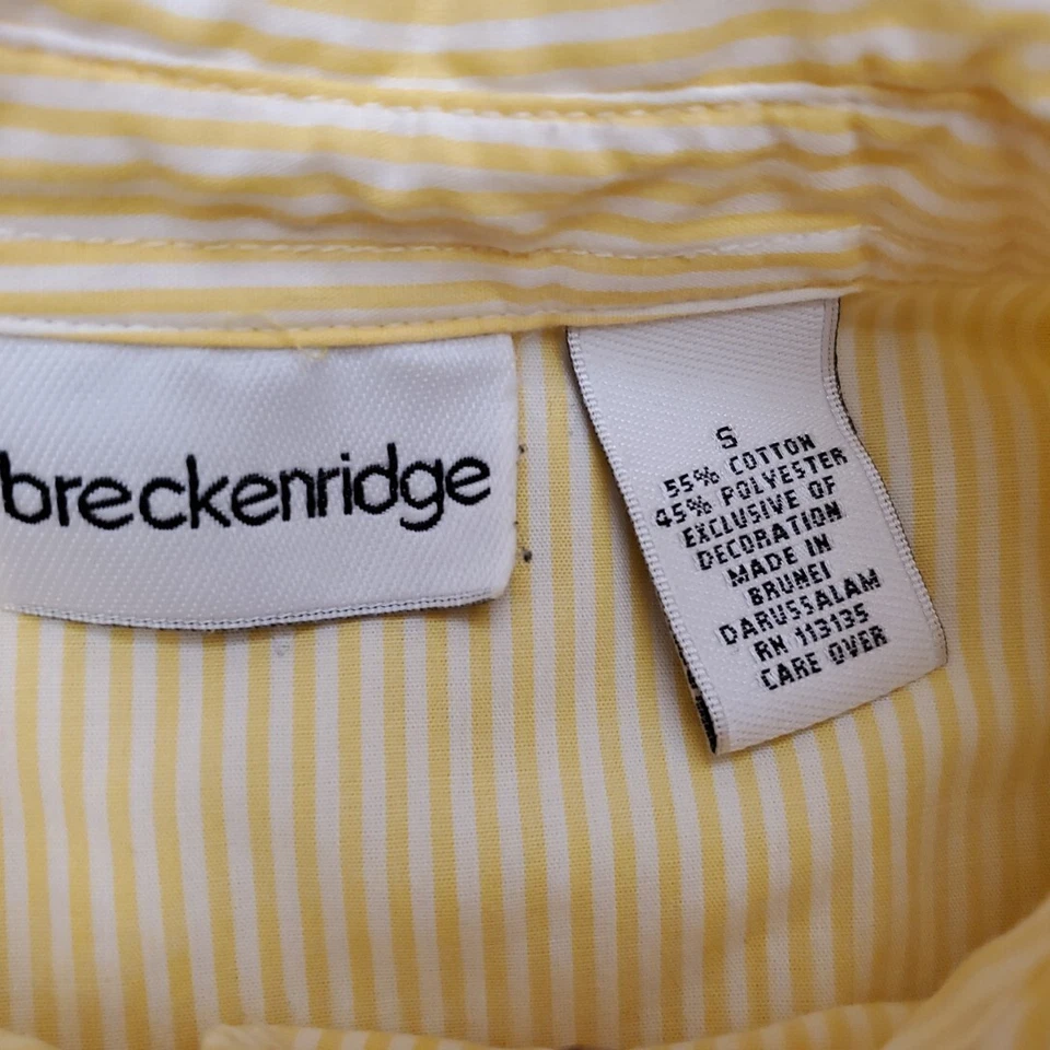 Camisa De Colección Breckenridge Para Mujer S Amarillo Rayas Bordada Pájaros Casas Casa Casa Foto 4 de 4