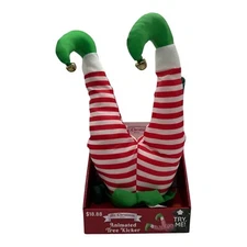Mr. Christmas 16" Animated Elf Tree Kickers Legs Kick Up And Down