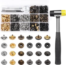 TLKKUE 120 Sets Leather Snap Fasteners Kit, Snap Buttons with Rubber Hammer, 10M