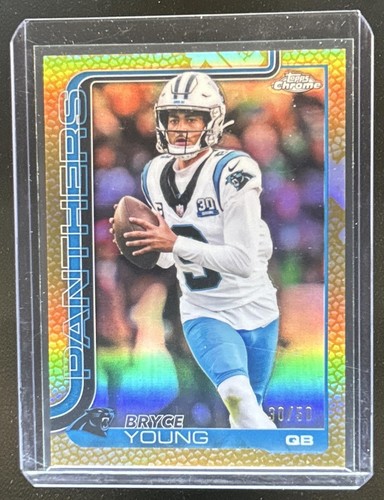 2025 Topps Chrome Bryce Young Football Leather Gold Refractor #/50 Panthers