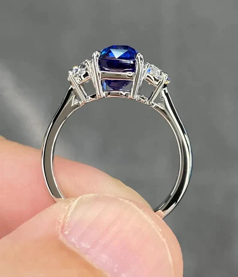 Anillo de boda de diamantes y tanzanita natural de 4,50 quilates anillo de platino sólido 950 Foto 4 de 4