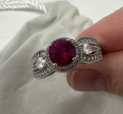 Diamonique Ruby Band Ring Size 10 lab created Sterling Silver QVC NEW