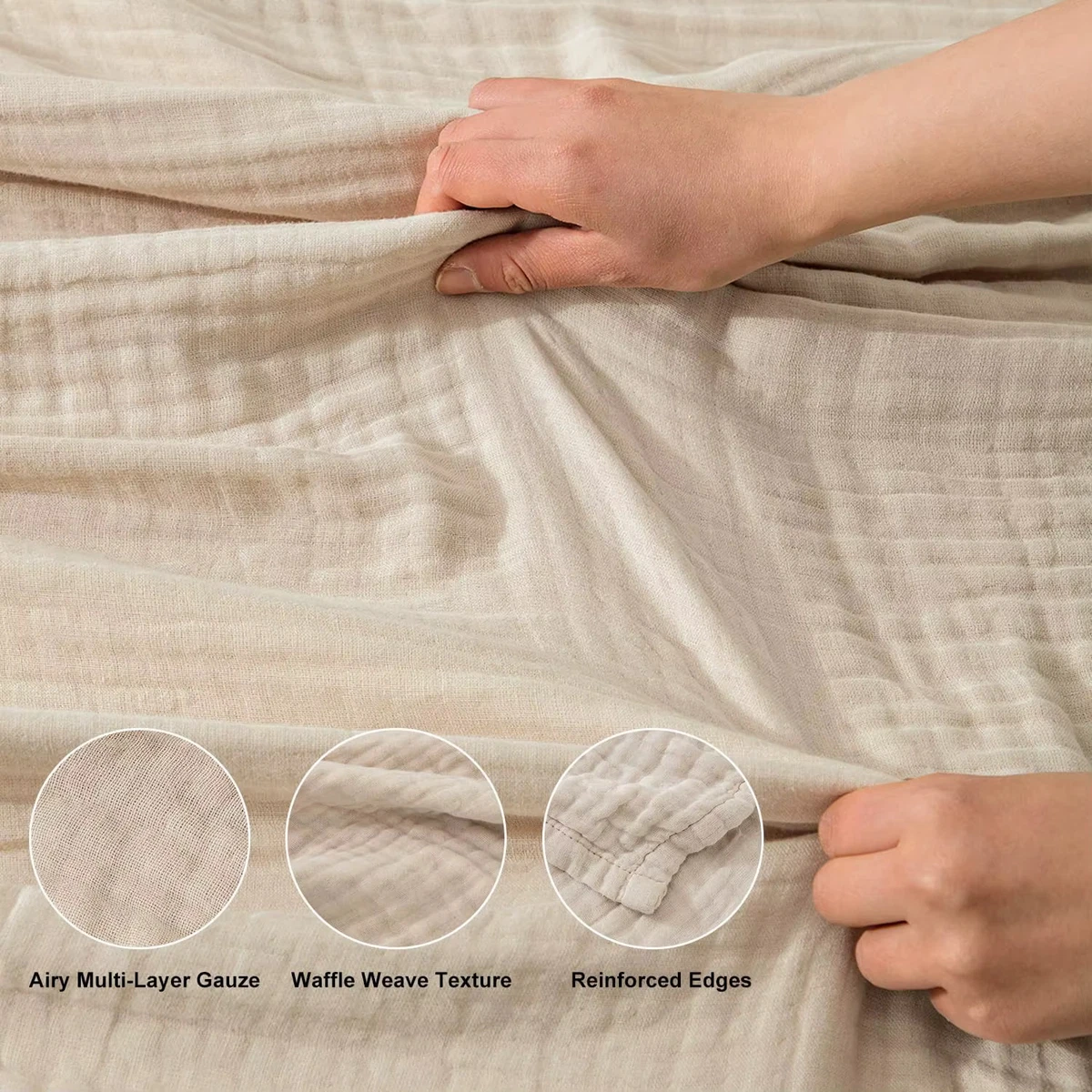 100% Cotton Muslin Throw Blanket 6 Layer Lightweight Breathable Gauze Soft