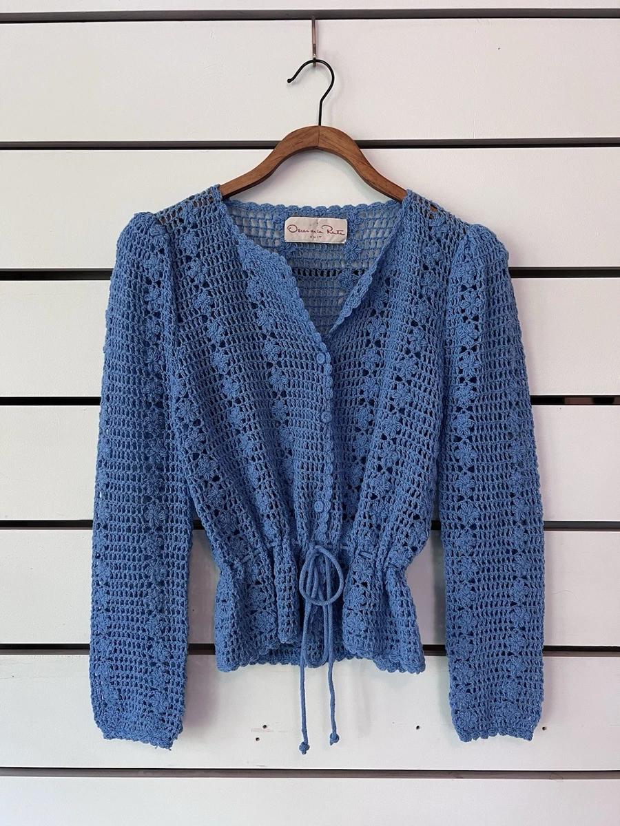 【Oscar de la Renta】 BLUE レーヨンKNIT TOP 25+ Oscar de la Renta with Vintage Sweaters for Women for sale