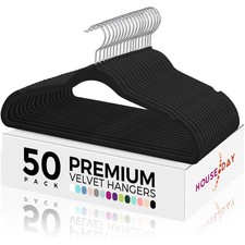 HOUSE DAY Velvet Hangers 50 Pack Black Non-Slip Slim Space Saving NEW