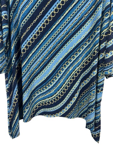 JM Collection 4X Plus Blouse Blue Gold Chain Print Asymmetrical Hem Stretch - Picture 4 of 13