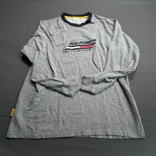 TOMMY HILFIGER Athletics Long sleeve crew shirt Logo Mens Size XL Gray Y2K