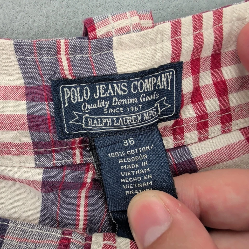 Pantalones Cortos Polo Jeans Company Ralph Lauren Para Hombre 36 Rojo Azul Cuadros Bolsillos Carga Foto 4 de 4