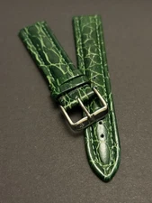 Poljot 20mm Genuine Leather Watch Strap - Deep Green Croco-Grain & Polished Buc