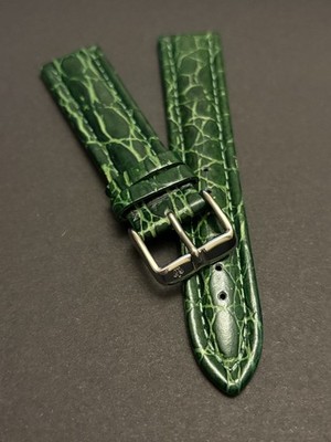 Poljot 20mm Genuine Leather Watch Strap - Deep Green Croco-Grain & Polished Buc